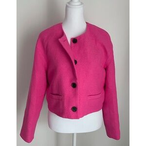 NWT! J. Crew Collection Lady Bomber Cotton Boucle Hot Pink Cropped Blazer, 4